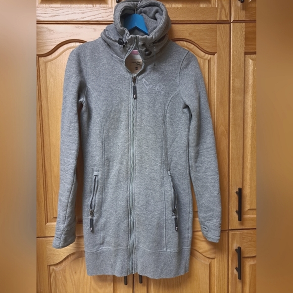 Soul Triple Five Sweaters - Womens Scuba Hoodie Sweater Cotton Blend Longer Fitted Length Gray